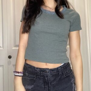 ribbed lace crop top